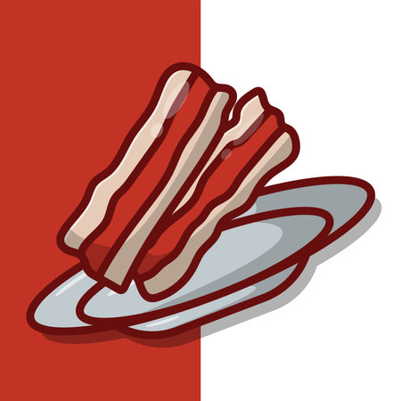 Bacon on Plate Vector Icon Illustration. Bacon on Plate Vector. Flat Cartoon Style Suitable for Web Landing Page, Banner, Flyer, Sticker, Wallpaper, Backgroundのイラスト素材