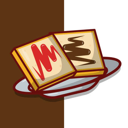 Bread with Strawberry and Chocolate Jam on Plate Vector Icon Illustration. Breakfast Bread Vector. Flat Cartoon Style Suitable for Web Landing Page, Banner, Flyer, Sticker, Wallpaper, Backgroundのイラスト素材