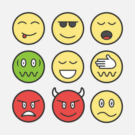 Emoticon Set Flat Vector Illustration Icon On White Background for web, landing page, sticker, bannerのイラスト素材