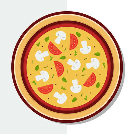 Mushroom Pizza Vector Icon Illustration. Mushroom Pizza Vector. Flat Cartoon Style Suitable for Web Landing Page, Banner, Flyer, Sticker, Wallpaper, Backgroundのイラスト素材