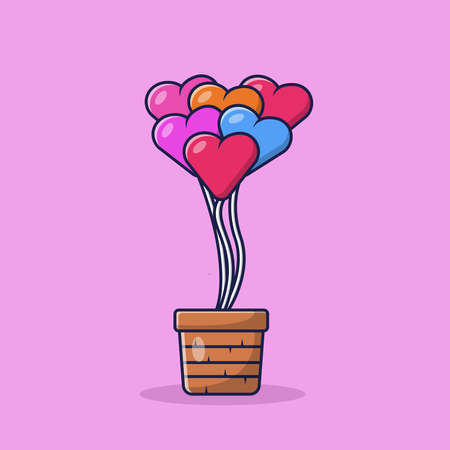 Love Valentine Air Balloon Flat Vector Illustration Icon On Pink Background for web, landing page, sticker, banner, card, clip-artのイラスト素材