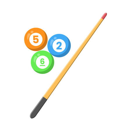 Billiard Cue and Balls Flat Illustration. Clean Icon Design Element on Isolated White Backgroundのイラスト素材