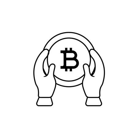 Both Hands Holding Bitcoin Outline Icon Illustration on White Backgroundのイラスト素材