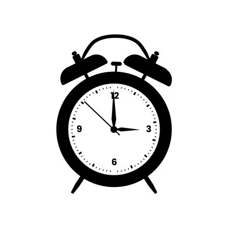 Alarm Clock Silhouette Black and White Illustration Icon on Isolated White Background Suitable for Measuring Device, Alert, Time Iconのイラスト素材