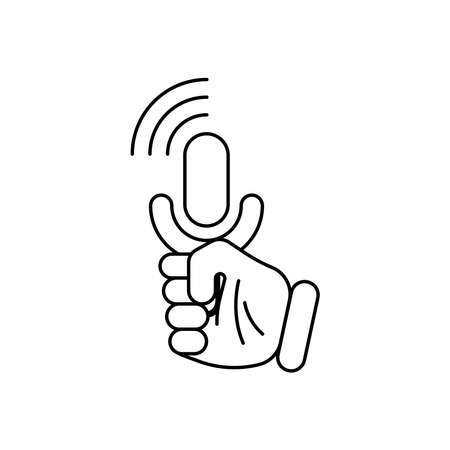 Hand Holding Microphone Outline Icon Illustration on White Backgroundのイラスト素材