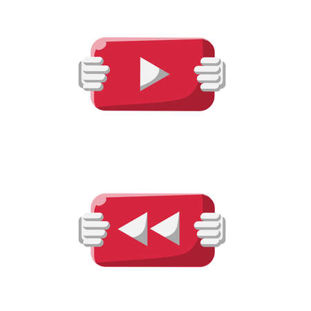 Hand Holding Play and Rewind Button Flat Icon Set. Clean and Shiny Illustration Design Element on Isolated White Backgroundのイラスト素材