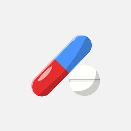 Medicine Tablet and Capsule Flat Icon. Clean Illustration Design Element on Isolated White Backgroundのイラスト素材