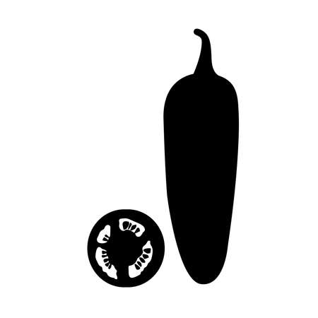 Jalapeno Black and White Icon. Silhouette Design Element on Isolated White Backgroundのイラスト素材