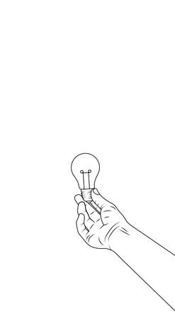 Hand Holding Bulb Vertical Outline Illustration on White Backgroundのイラスト素材