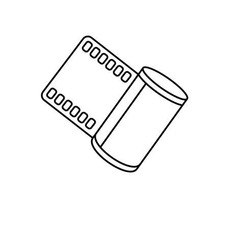 Roll Film Icon in Outline Style on a White Background Suitable for Movie, Shooting, Recording Icon. Isolatedのイラスト素材