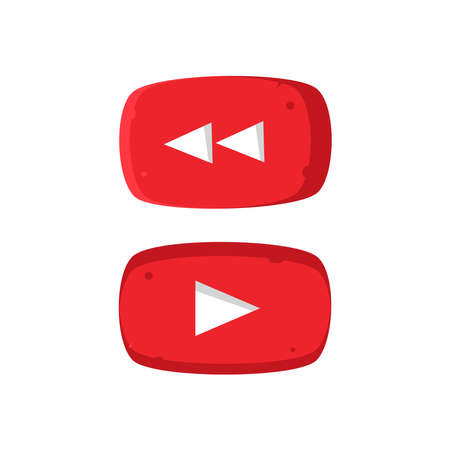 Red Play and Rewind Button Flat Illustration. Clean Icon Design Element on Isolated White Background