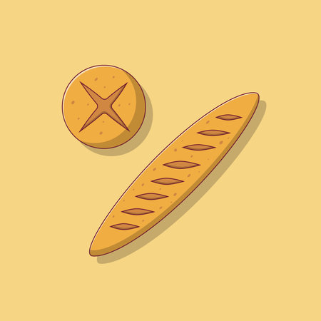 Bread Baguette Vector Icon Illustration with Outline for Design Element, Clip Art, Web, Landing page, Sticker, Banner. Flat Cartoon Styleのイラスト素材