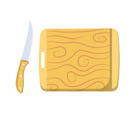 Chopping Board and Knife Flat Illustration. Clean Icon Design Element on Isolated White Backgroundのイラスト素材