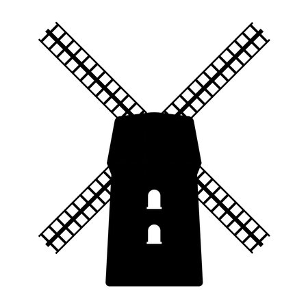 Windmill Silhouette. Black and White Icon Design Elements on Isolated White Backgroundのイラスト素材