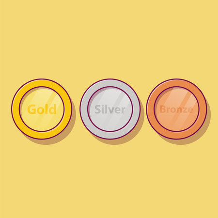 Gold, Silver, Bronze Coin Vector Icon Illustration with Outline for Design Element, Clip Art, Web, Landing page, Sticker, Banner. Flat Cartoon Styleのイラスト素材