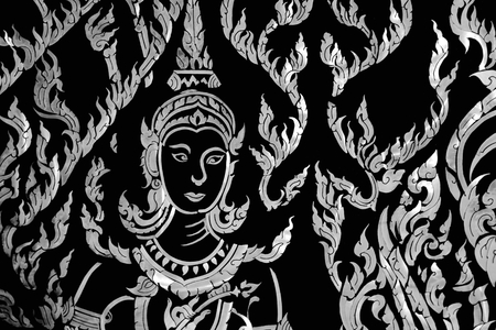 mural at an ancient 700 year-old northern Thai templeの写真素材