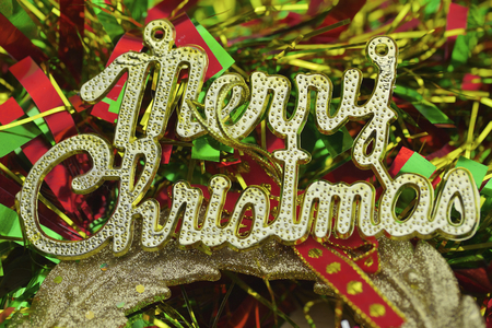 Christmas composition with gift box and decorationsの写真素材