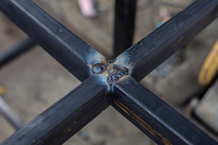 The close up weld on a steel for a new heat line.の写真素材