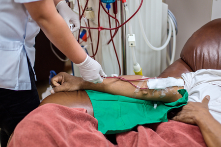 Patients taking blood dialysis in the hospital.の写真素材