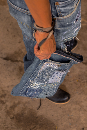 Jeans denim texture patchwork bag.