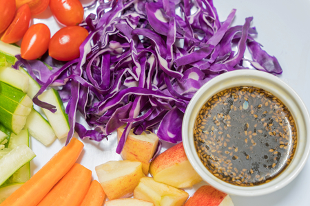 red cabbage ,apple,tomatoes ,carrots saladの写真素材