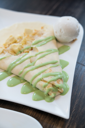 crepe durian and ice-creamの写真素材