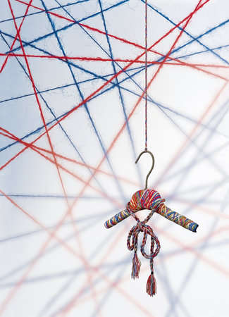 Wool, woolen string, yarn, clothes hangerの写真素材