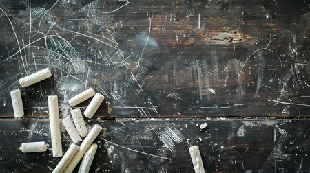 Crumpled cigarettes on a black wooden table. Top view.の素材