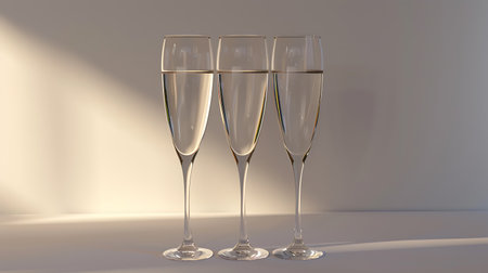 Glasses of champagne on a white background. 3D rendering.の素材