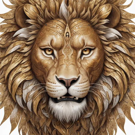 Fierce Roaring Lion Head â Hyper-Realistic Wildlife Illustrationの写真素材