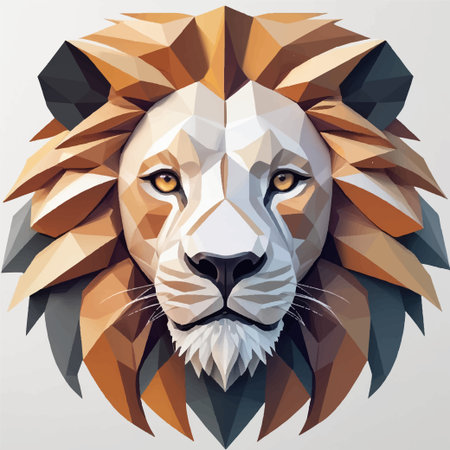 Modern Low-Poly Lion Face â Sleek Geometric Animal Designの写真素材