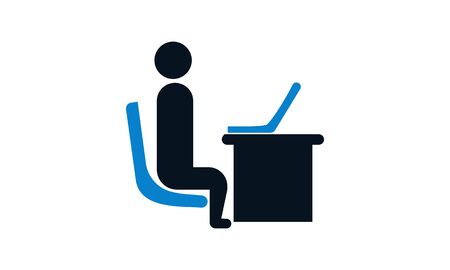Man in office desk with computer icon concept vector illustration.のイラスト素材