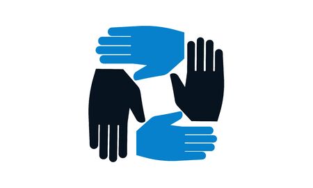 Four hands support each other, concept of teamwork, icon vectorのイラスト素材