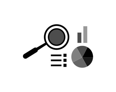Marketing data analytics, analyzing statistics chart, magnifying glass with stock market graph figures. Flat icon modern design style vector illustration concept.のイラスト素材