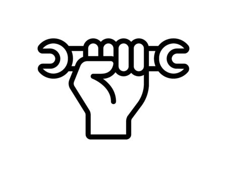 Hand holding wrench icon flat style graphical symbol.のイラスト素材