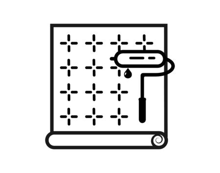 Wall paper roll and brush line icon. linear style sign for mobile concept and web design. Wall repair tool outline vector icon. Symbol, logo illustration. Vector graphicsのイラスト素材