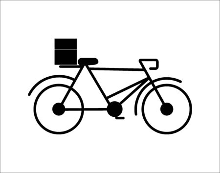 Food delivery design. Bicycle with box on the trunk. Food delivery service icon. Fast delivery. Flat vector illustrationのイラスト素材