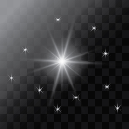 White glowing light burst explosion with transparent. Vector illustration for cool effect decoration with ray sparkles. Bright star. Transparent shine gradient glitter, bright flare. Glare texture.のイラスト素材