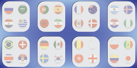 Football World championship groups. Vector country flags. 2018 soccer world tournament in Russia. World football cup. Nations flags info graphic.のイラスト素材