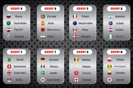 Football World championship groups. Vector country flags. 2018 soccer world tournament in Russia. World football cup. Nations flags info graphic.のイラスト素材