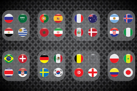 Football World championship groups. Vector country flags. 2018 soccer world tournament in Russia. World football cup. Nations flags info graphic.のイラスト素材