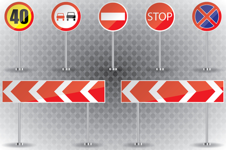 Realistic set of road signs isolated on transparent background. Vector illustration.のイラスト素材