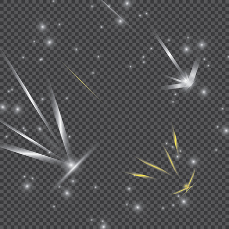 Glowing lights effect, flare, explosion and stars. Special effect isolated on transparent backgroundのイラスト素材