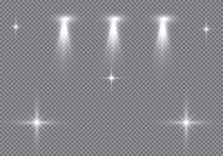 Isolated on plaid vector background. Lens flares, rays, stars and sparkles with bokeh collectionのイラスト素材