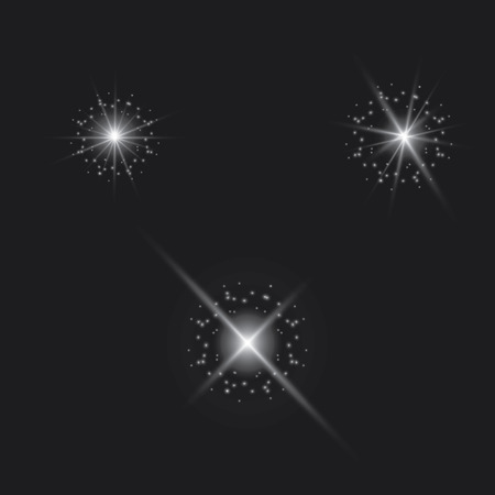 Glowing lights effect, flare, explosion and stars. Special effect isolated on transparent backgroundのイラスト素材