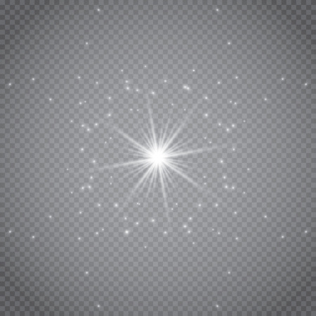 Glowing lights effect, flare, explosion and stars. Special effect isolated on transparent backgroundのイラスト素材