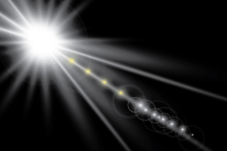Abstract front sun lens flare transparent special light effect design. Vector blur in motion glow glare. Isolated on transparent background. Decor element. Star burst with rays and spotlightのイラスト素材