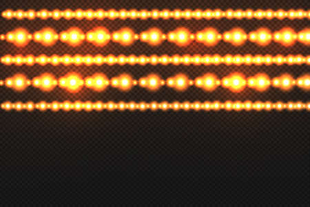 Set of vector realistic seamless light garlands isolated on transparent backgroundのイラスト素材