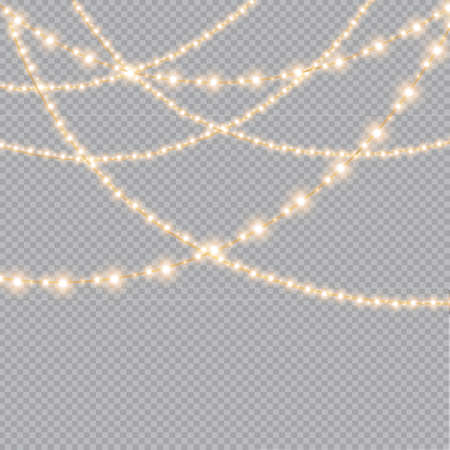 Christmas lights isolated on transparent background. Christmas glowing garlandsのイラスト素材