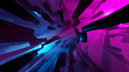 Abstract sci-fi tunnel with neon glow. Outer space futuristic background 8k gaming wallpaper 3d rendering.の写真素材